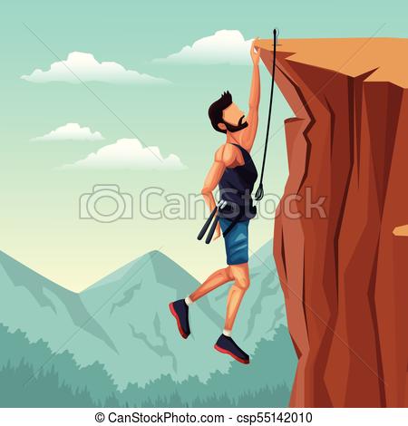 450x470 Scene Landscape Man Hanging On The Cliff Rock Climbing Vector