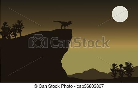 450x290 Silhouette Of Tyrannosaurus In Cliff With Moon.