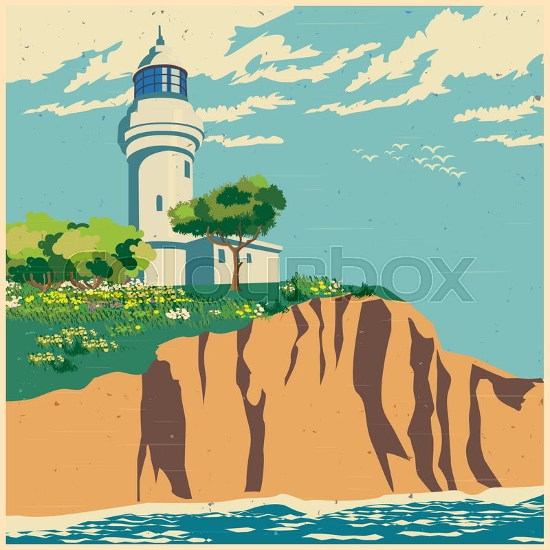 800x800 Stylized Vector Illustration Of A Lighthouse On A Cliff Stock