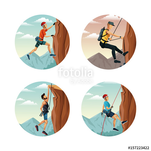 500x500 Set Circular Frame With Scene Landscape Man Rock Climbing Vector