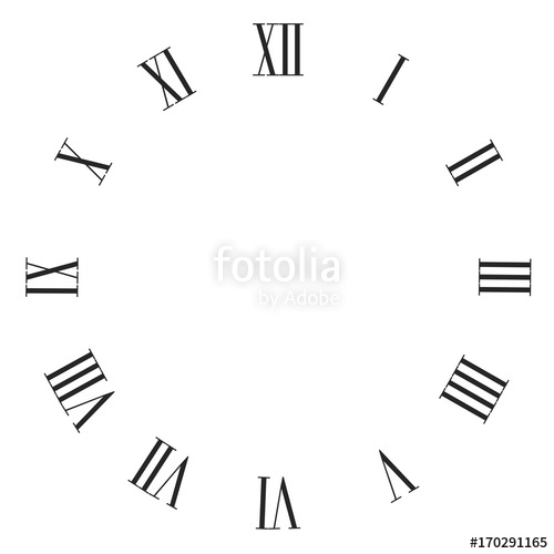 500x500 Vintage Roman Numerals Clock Face Vector Isolated On White. Stock