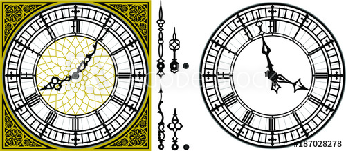 500x219 Vector Antique Old Clock With Square Golden Ornament Roman Baroque