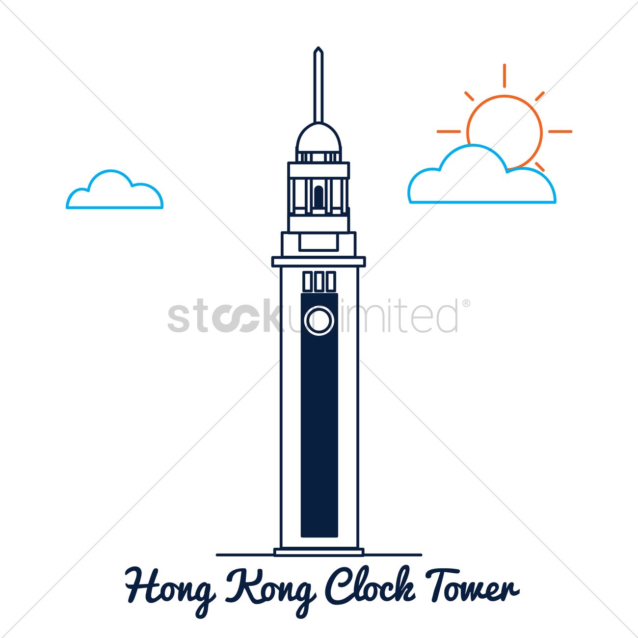 1300x1300 Hong Kong Clock Tower Vector Image
