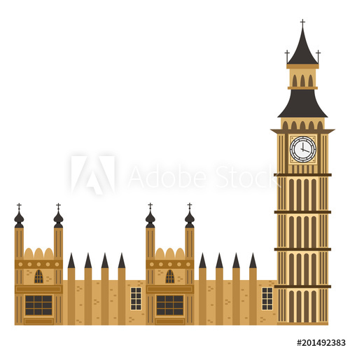 500x500 Big Ben Clock Tower. Vector Flat Icon Of London Building Isolated