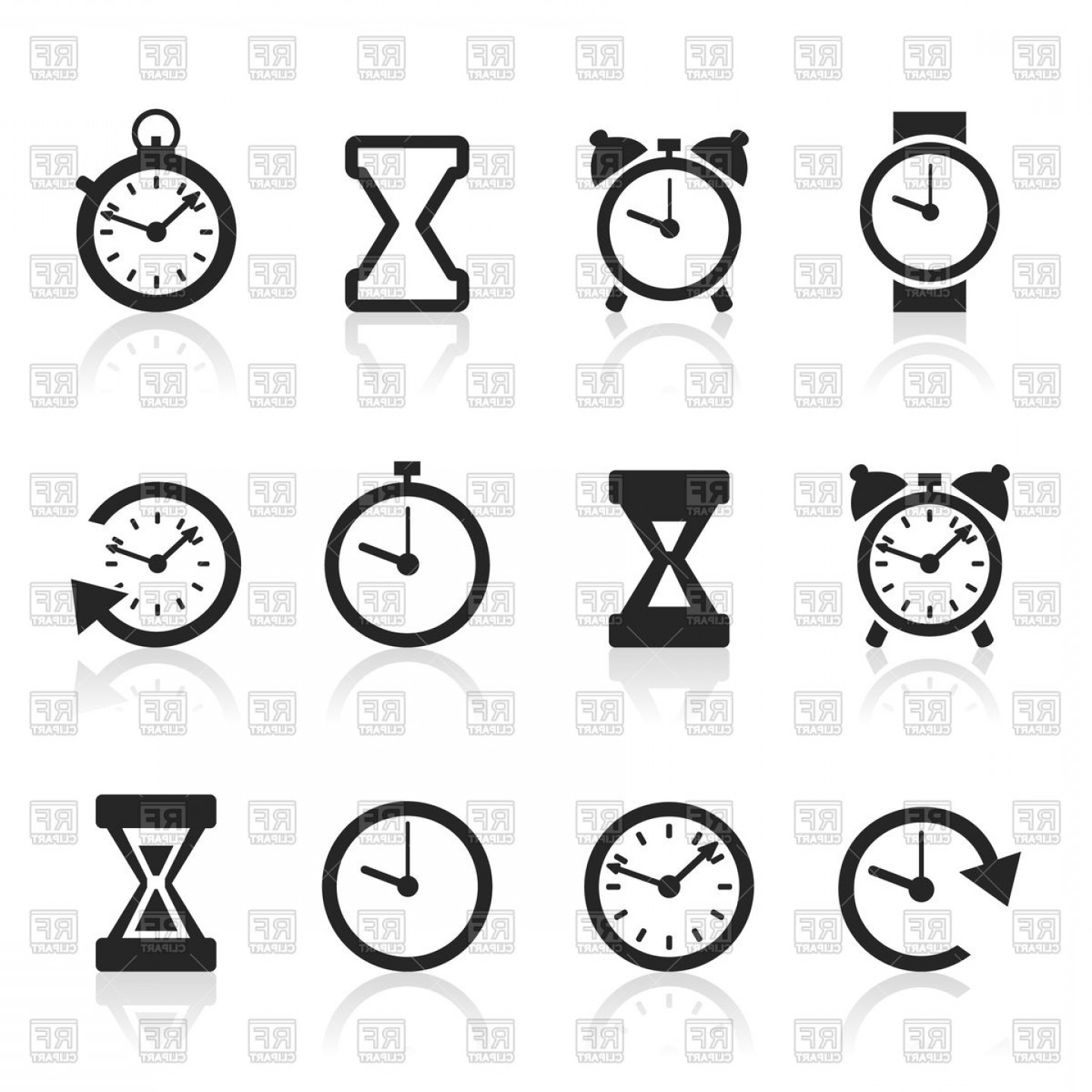1440x1440 Time Icons Hourglass And Alarm Clock Vector Clipart Orangiausa