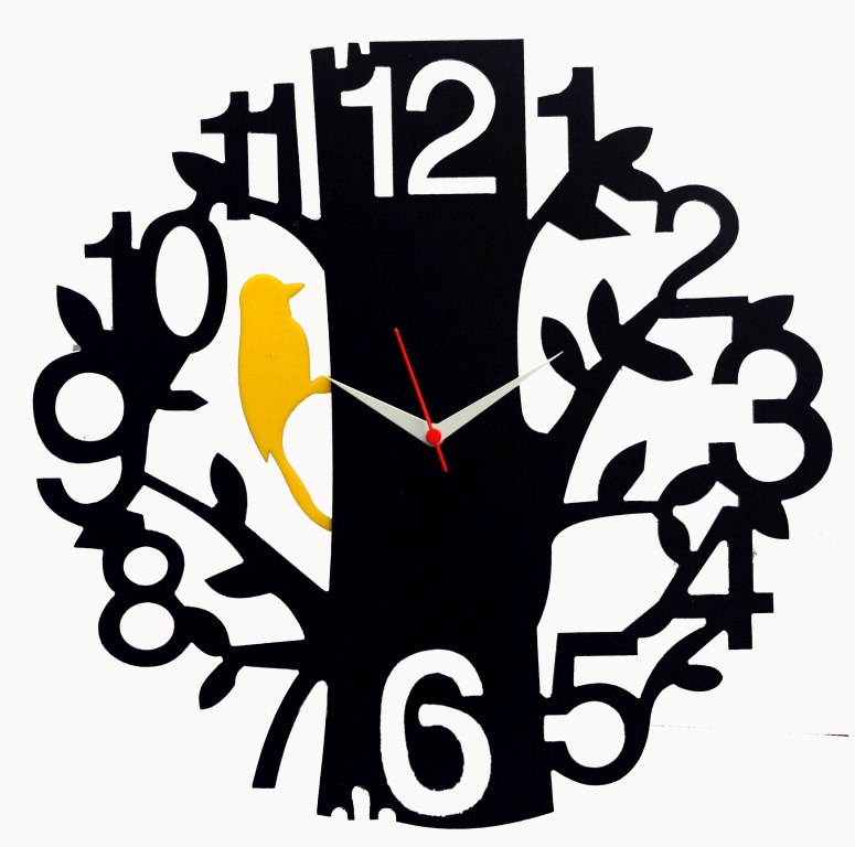 775x768 Tree Bird Black Wood Wall Clock Vector Free Vector Download
