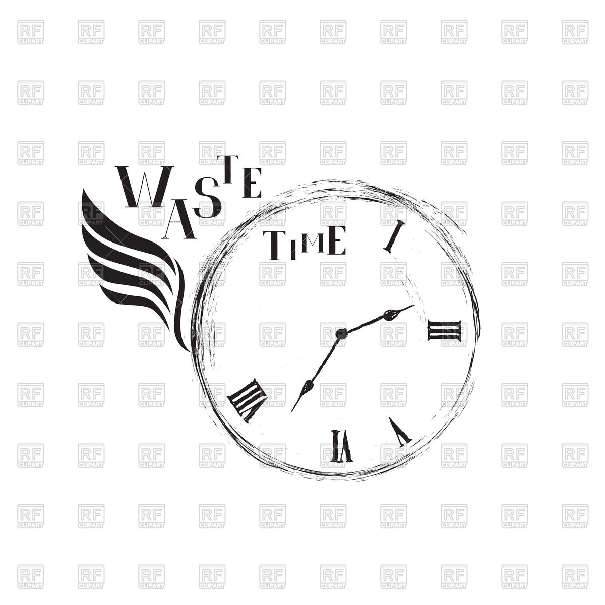 1200x1200 Waste Time Sign Concept. Doodle Retro Clock. Vector Image Vector