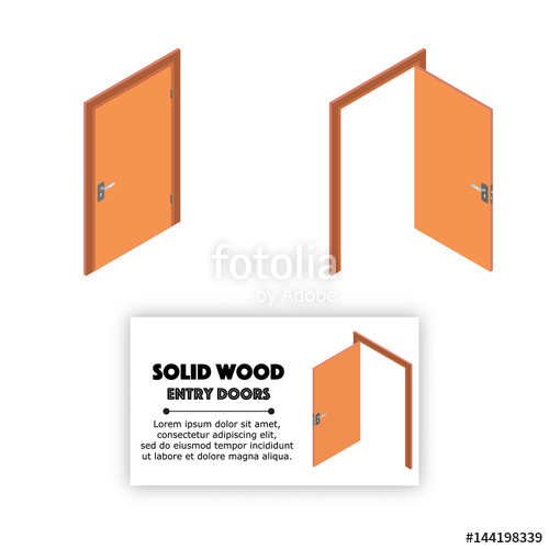 500x500 Isometric Door, Open And Closed, Vector Illustration. Set Of