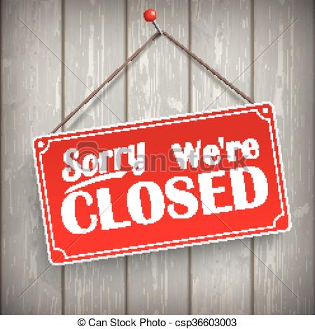 450x470 Sign Wooden Background Closed. Red Hanging Sign With Text Sorry