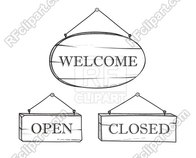 400x322 Welcome, Open, Closed Plank Sign Set Vector Image Vector Artwork