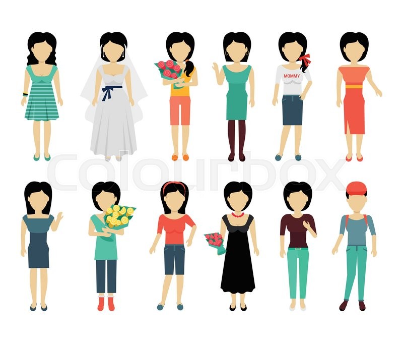 800x680 Set Of Female Characters Without Face In Variety Cloth Vector