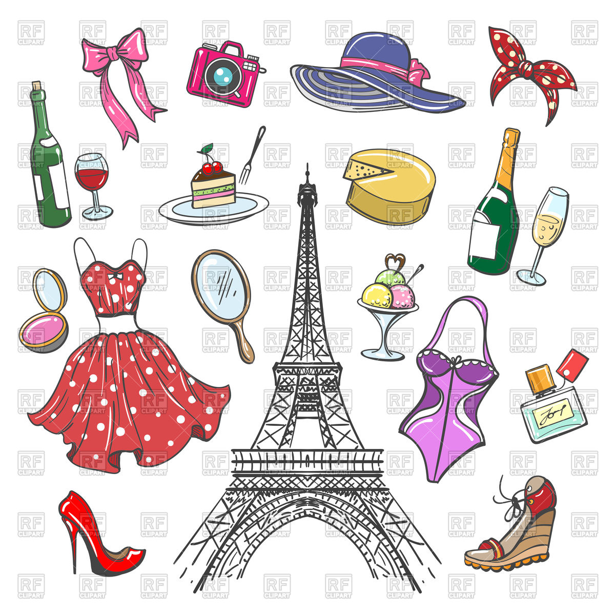 1200x1200 Colorful Paris Fashion Sketch Collection. Woman Hand Drawn Clothes