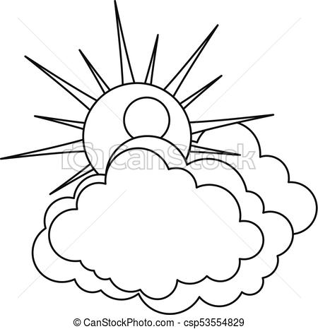 450x466 Sun And Cloud Icon, Outline Style. Sun And Cloud Icon. Outline