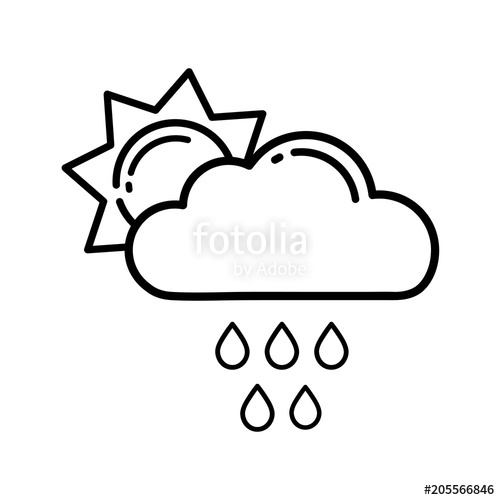 500x500 Cartoon Sun Vector With A Rainy Cloud Outline Stock Image And