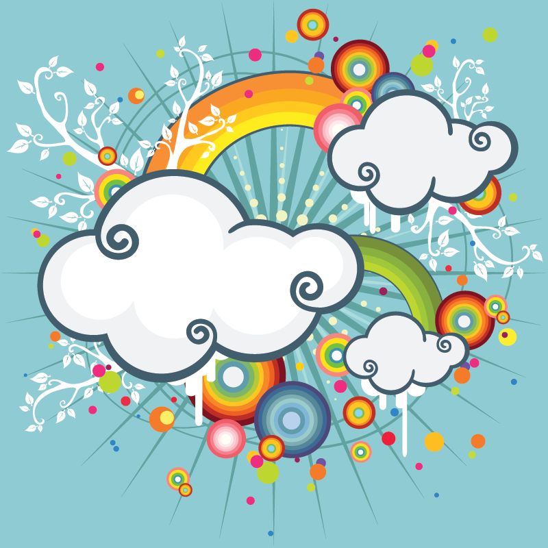 800x800 Illustrated Clouds With Rainbows Vector Art