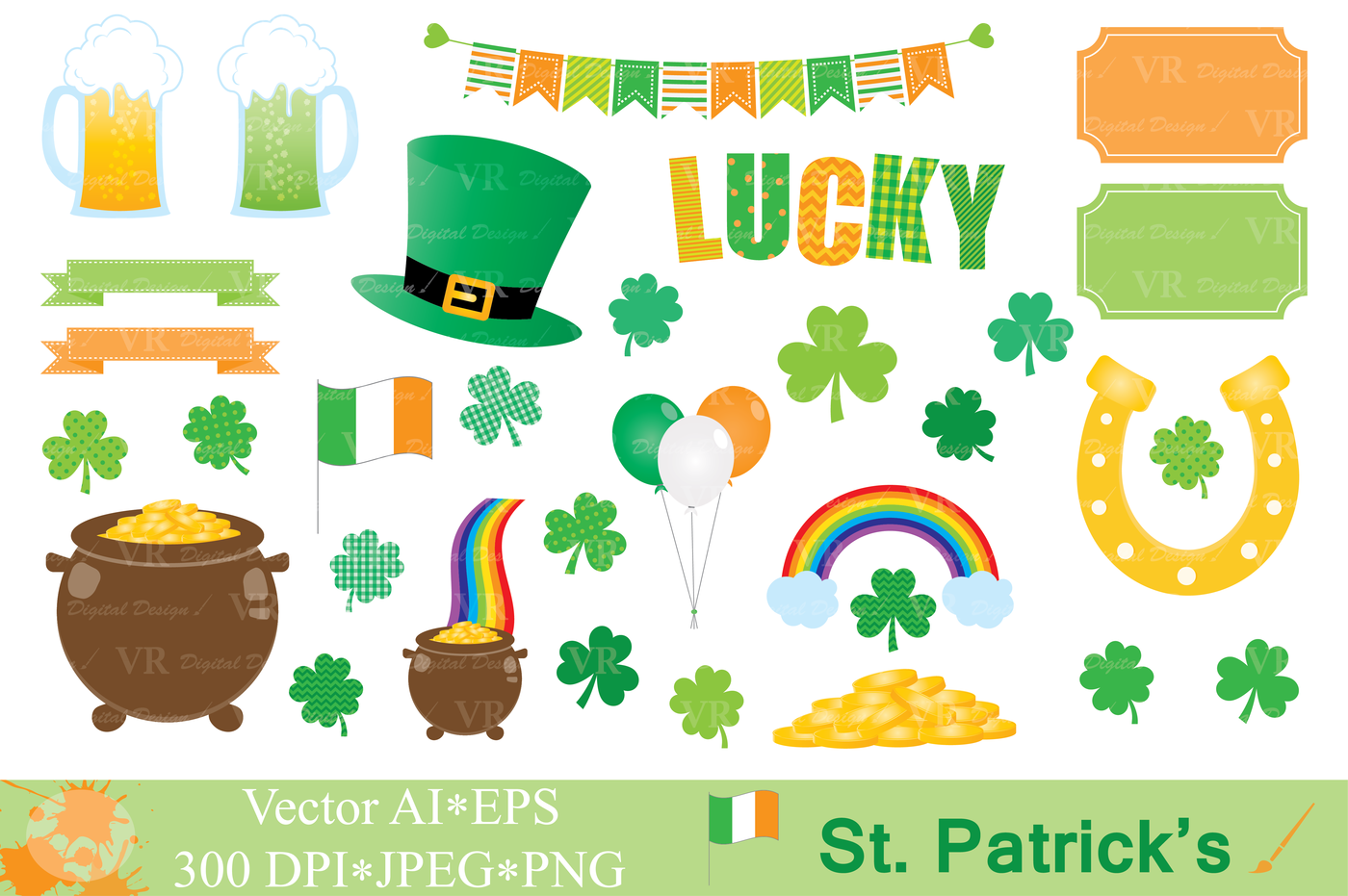 1400x931 St Patrick`s Day Clipart Irish Clip Art Shamrock Clover Vector