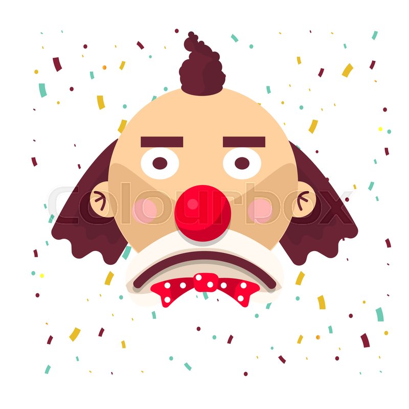 800x800 Clown Face Sad In Wig And Red Nose. Vector Isolated Icon Of