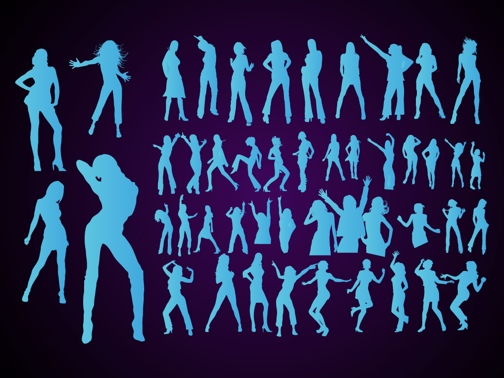 1024x768 Dancing Girls Vector Silhouettes