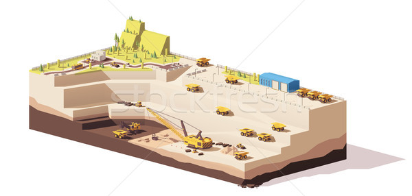 600x286 Vector Low Poly Open Pit Coal Mine Vector Illustration Taras