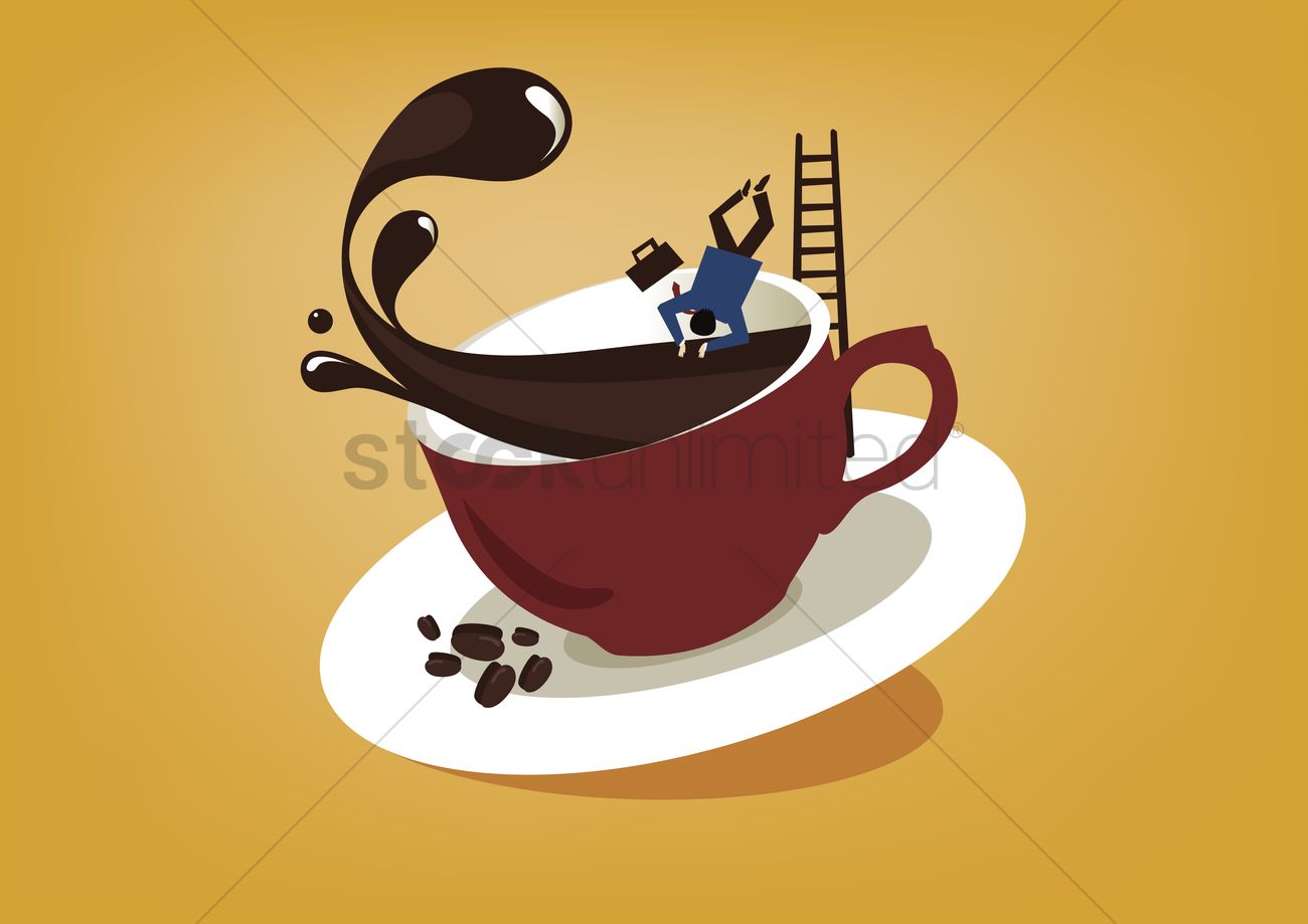 1300x919 Man Diving Into Coffee Cup Vector Image