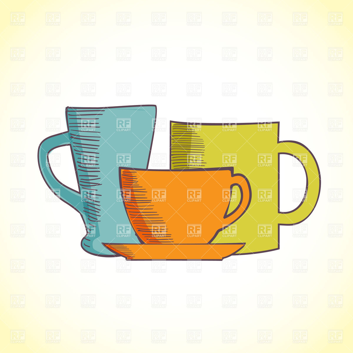 1200x1200 Three Colored Coffee Cups Vector Image Vector Artwork Of Food