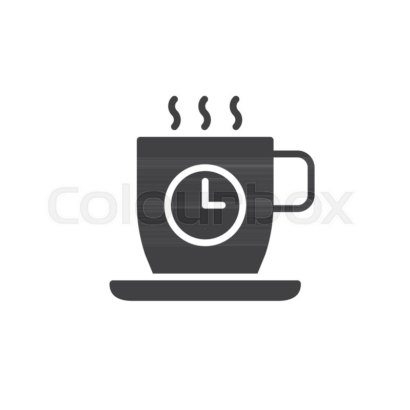 800x800 Coffee Cup With Clock Icon Vector, Filled Flat Sign, Solid