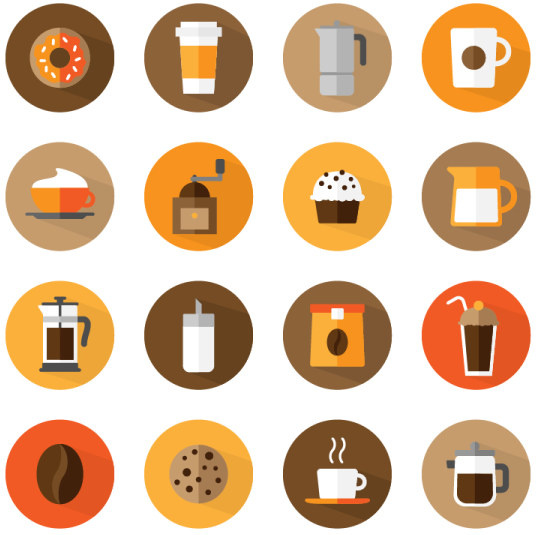 536x535 Flat Round Coffee Icons Free Vector In Adobe Illustrator Ai ( .ai