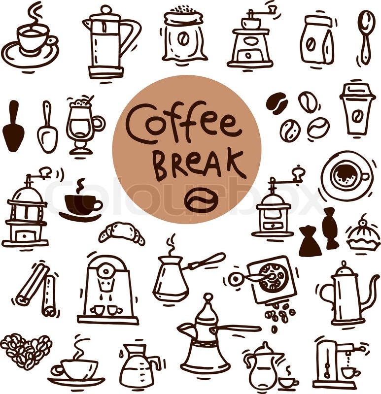 773x800 Sketch Doodle Coffee Icon Set. Hand Drawn Vector Illustrations