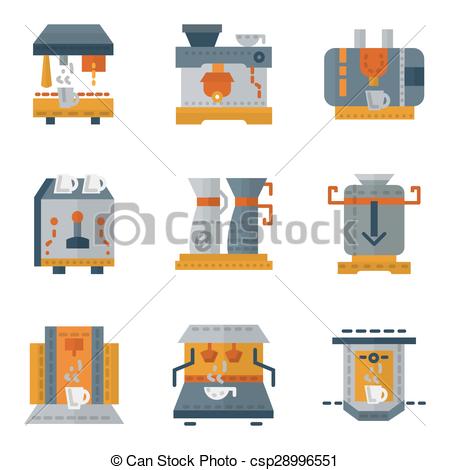 450x470 Simple Colorful Vector Icons For Coffee Machines. Simple Colored