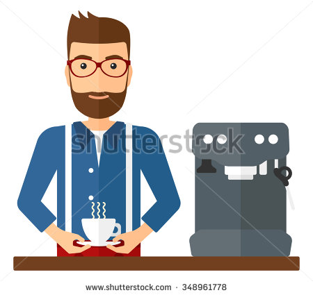 450x425 Stock Vector A Smiling Man Preparing Coffee With Coffee Machine