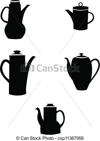 335x470 Coffee Pots In Retro Style Over White In Silhouette .