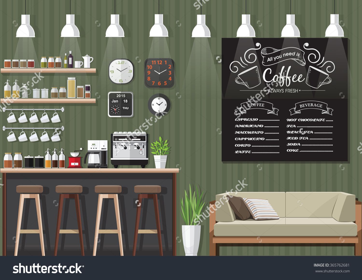 1500x1161 Modern Flat Design Coffee Shop Interior Vector Illustration