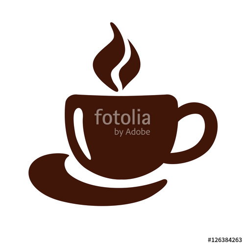 500x500 Stylized Image Of A Cup Of Coffee With Steam And Saucer. Sign