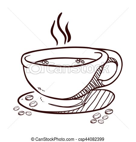 450x470 White Coffee Cup With Steam And Saucer, Vector Illustration.