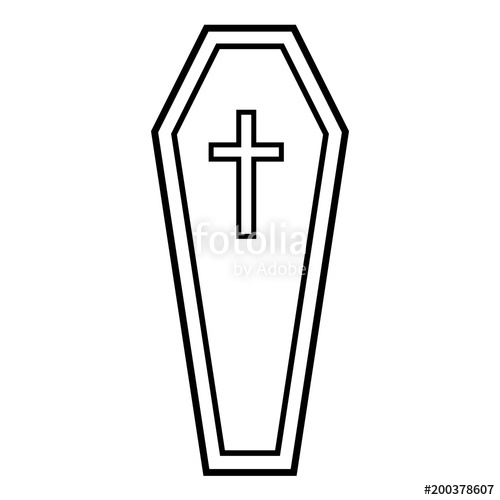 500x500 Simple, Line Art Coffin Illustrationicon. Isolated On White