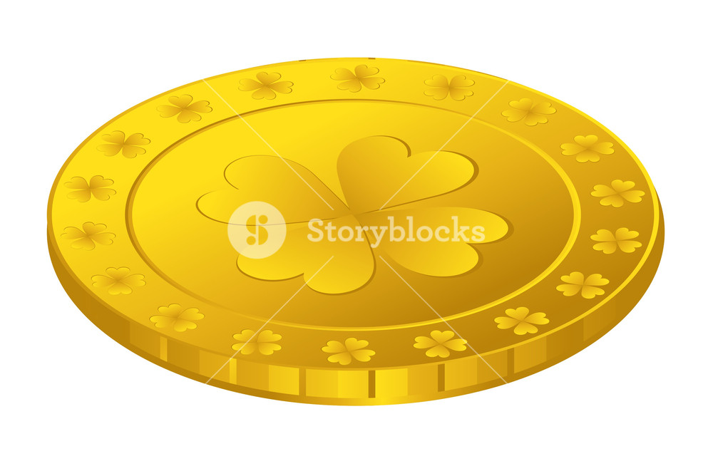 1000x654 Golden Shamrock Symbol Coin Vector Illustration Royalty Free Stock