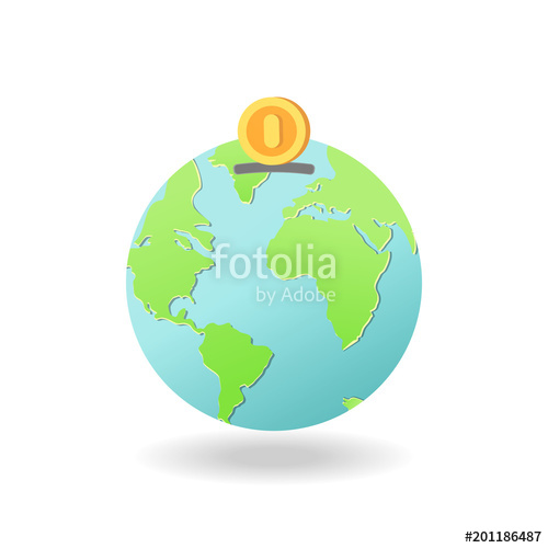 500x500 Planet Earth With Hole For Money. Box For Money. Bank. Gold Coin