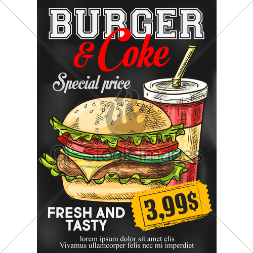 500x500 Fast Food Vector Price Card Burger And Coke Menu Gl Stock Images