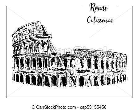 450x357 Coliseum. Rome Architectural Symbol. Beautiful Hand Drawn Vector