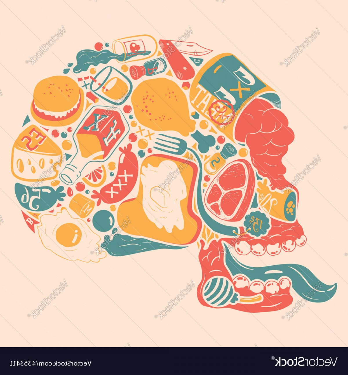 1200x1296 Figure Skull Of Food Collage Vector Arenawp