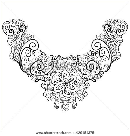 450x470 Neck Print Vector Floral Design. Fashion White Lace Collar. Vector