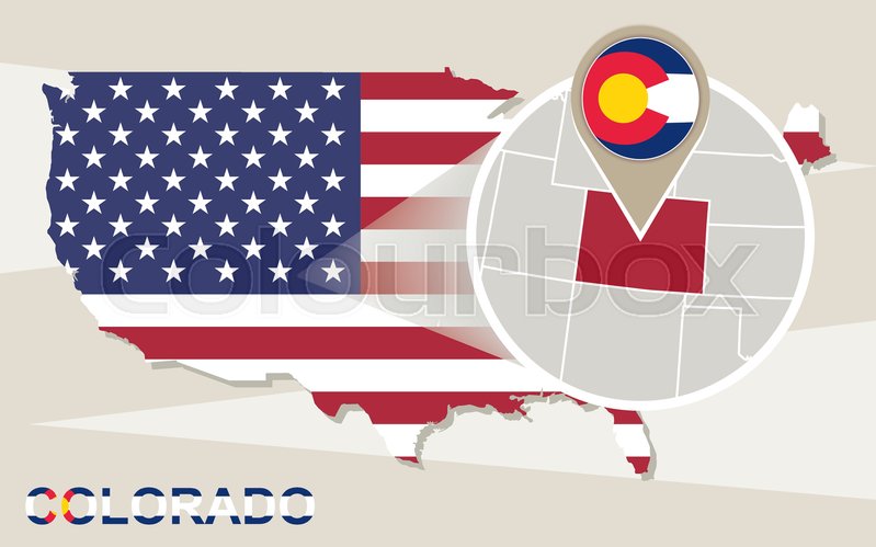 799x499 Usa Map With Magnified Colorado State. Colorado Flag And Map