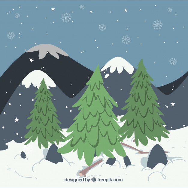 626x626 Winter Landscape With Pines In Front Of Mountains Vector Free