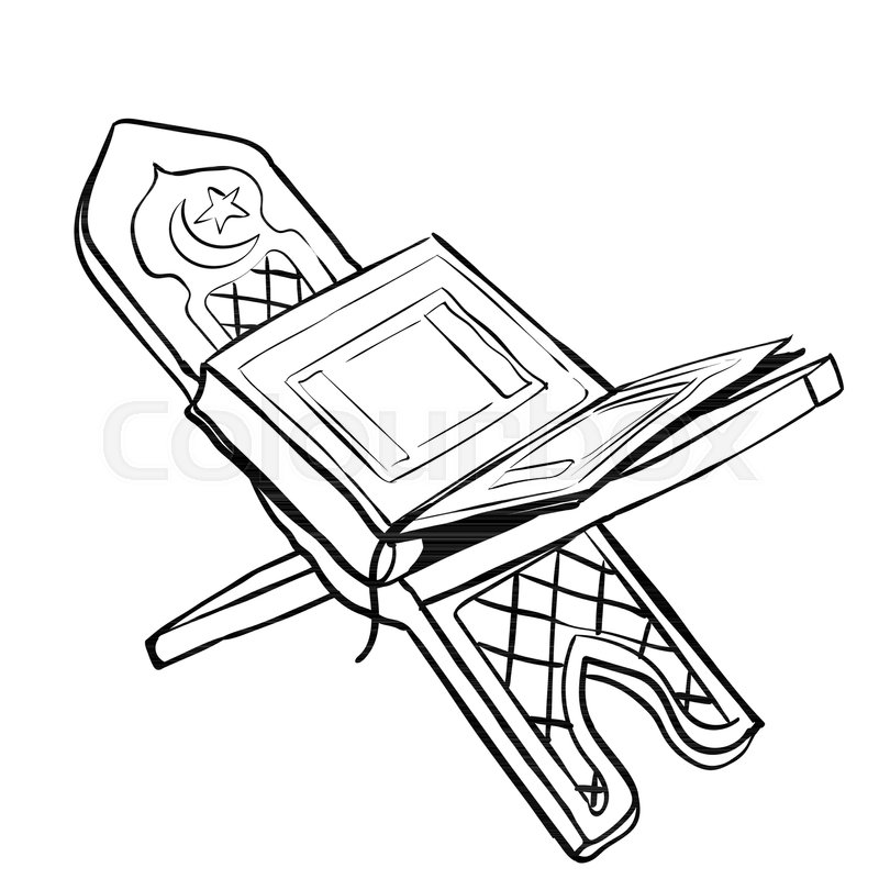 800x800 Hand Drawn Of Holy Book Of The Koran Or Quran On The Stand, Sketch