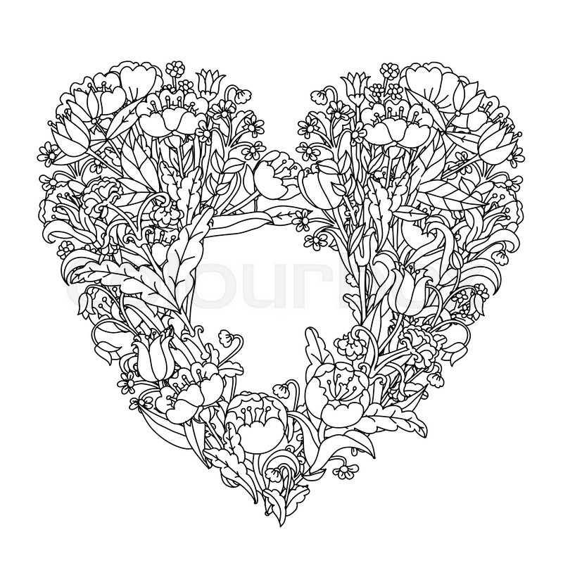 800x800 Hand Drawin Uncolored Elements. Black And White. Heart Shape In