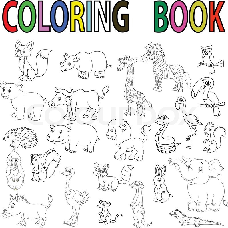 798x800 Vector Illustration Of Wild Animal Cartoon Coloring Book Stock