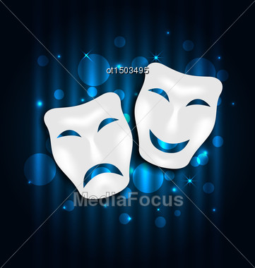 361x380 Illustration Comedy Tragedy Theatre Masks Blue Shimmering