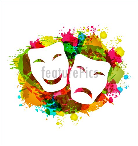 475x500 Comedy And Tragedy Simple Masks For Carnival On Colorful Grunge