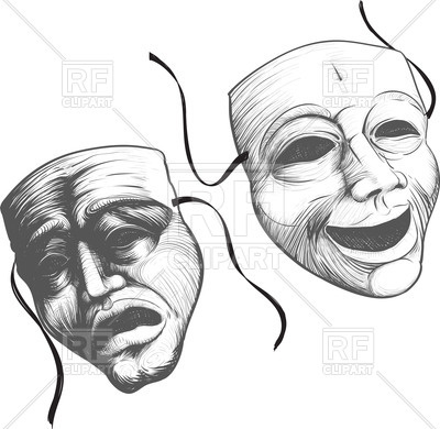 400x390 Two Classic Theater Masks A Sad And Joyous, Comedy And Tragedy