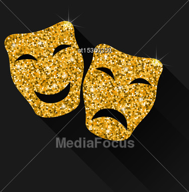 375x380 Illustration Comedy Tragedy Masks Golden Shimmering Texture
